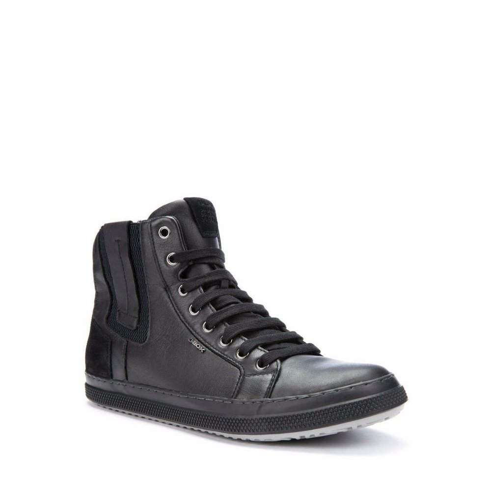 New in Box Geox Men's Msmart44 Fashion Sneaker Black Soft Bovine Leather Size 7